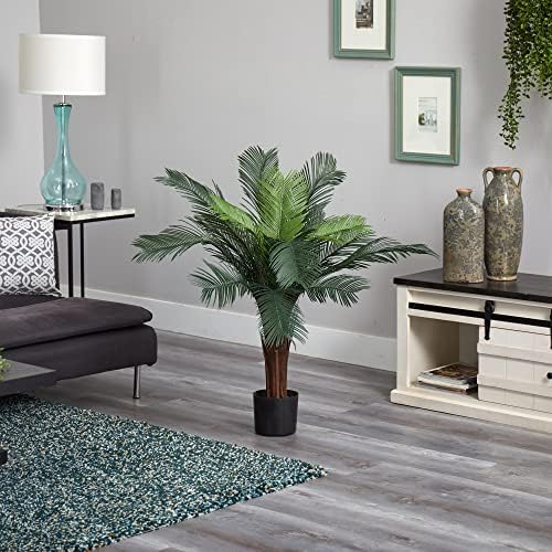 Nearly Natural 3 ft UV-Resistant Artificial Cycas Tree with Pot | Lush Realistic Palm Tree Foliage, Faux Greenery with 15 Robust Leaves