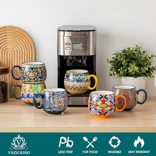 vancasso Coffee Mugs Set of 6, 18oz Ceramic Coffee Cups, Colorful | Porcelain Coffee Mugs for Cappuccino, Latte, Espresso