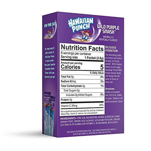 Hawaiian Punch Sugar Free Hydrating On-the-Go Drink Mix: Wild Purple Smash - 2 Pck (16 Packets)