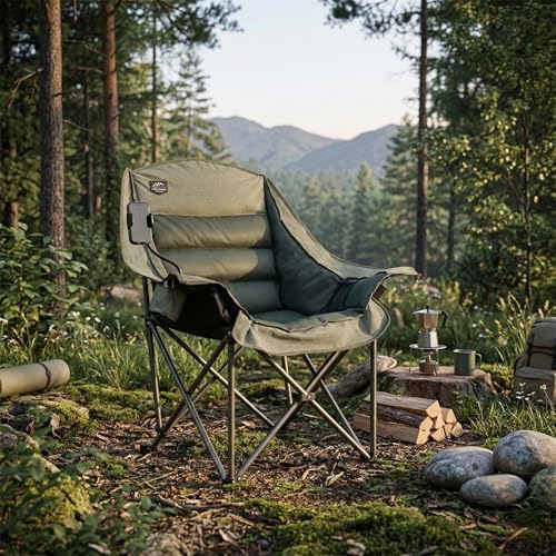 Oversized XL Folding Camping Chair,Heavy Duty Support 400Lbs,Large Comfy Padded Camp Chair for Adults,Lawn Arm Chair w/Cup Holder,Phone Holder,Carry Bag Perfect for Outdoor (Brown