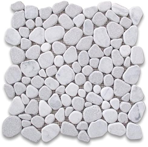 Carrara Mix Cinderalla Grey Marble River Rocks Pebble Stone Mosaic Tile Tumbled Kitchen Bath Wall Floor Backsplash Shower (1 Sheet)