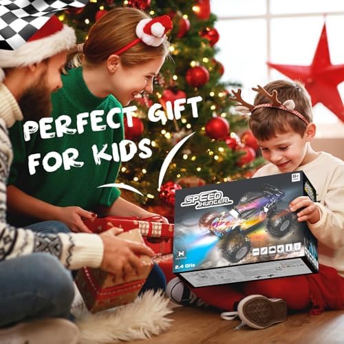 Rcjoyou Remote Control Car, 2WD Off-Road Rc Truck, 20 KM/H All-Terrain RC Cars with Headlights & Body Lights, 2.4GHz, 2 Batteries