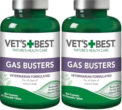 Vet's Best Gas Busters Digestive Support Tablets for Dogs, 90 Count | Helps Relieve Gas, Bloating & Constipation, Supports Healthy Digestion, Chewable Daily Digestive Aid for Dogs