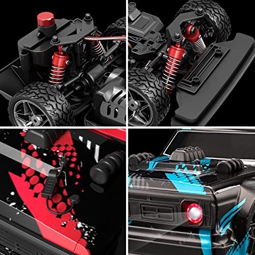 1/16 RC Drift Car, 35KM/H 4WD High Speed Remote Control Car with 380 Motor, Two Batteries & LED Light & Spray, 2.4 GHz RC Car for Adults and Kids