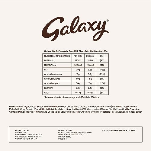 Galaxy Ripple Milk Chocolate Bars, 4 x 30g