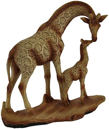 Zeckos Giraffe and Calf Statue, 7 Inch Faux Wood Mother and Baby Decor | Hand-Painted Beige Finish, Carved Woodgrain Texture, Resin Construction