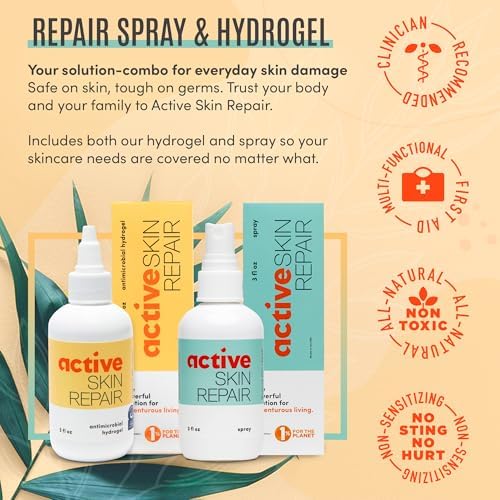 Active Skin Repair First Aid Spray with Medical Grade Hypochlorous, 3 oz | Natural and non-toxic, hypochlorous acid, no-sting formula, minor cuts, wounds, scrapes, rashes, sunburns, travel size