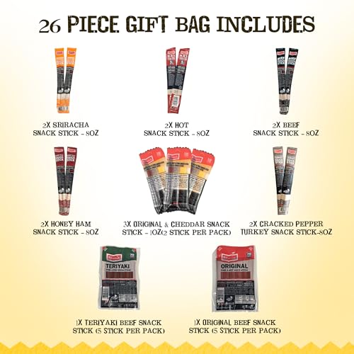 Jerky.com 26pc Meat Sticks Variety Pack - Birthday Gifts for Men - Beef Jerky Gifts for Men - Low Sugar & High Protein - Gluten Free & Keto Meat Sticks - Pork, Turkey, Ham Beef Jerky Sticks & Cheese Sticks