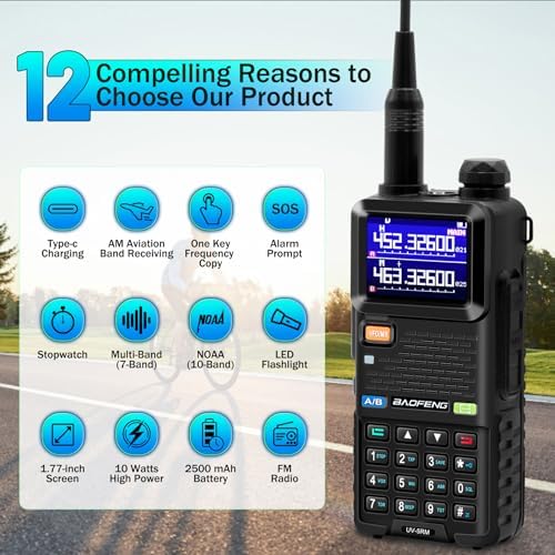 BAOFENG Radio UV-5RM Ham Radio Handheld 10W Walkie Talkie Long-Range 4Pack | Two Way Radio, 2500mAh Battery, Type-C Charging, Programming Cable
