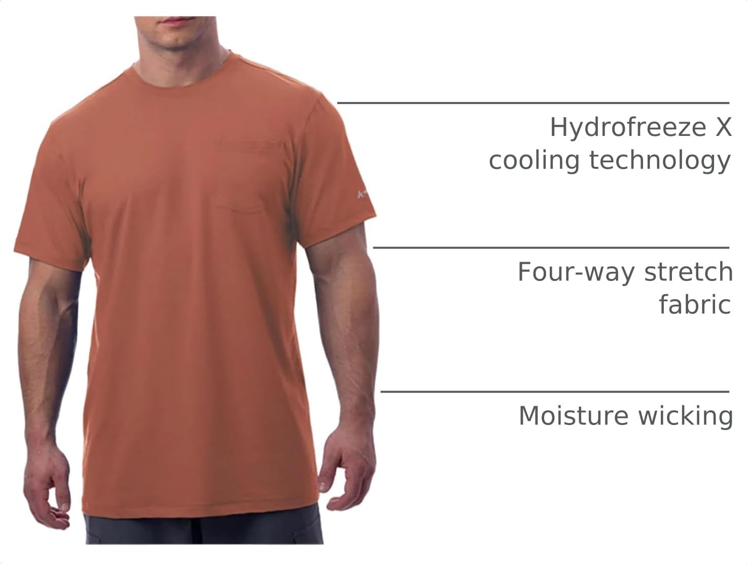Arctic Cool Men’s Crew Neck Instant Cooling Pocket Workwear Moisture Wicking Performance UPF 50+ Short Sleeve Shirt