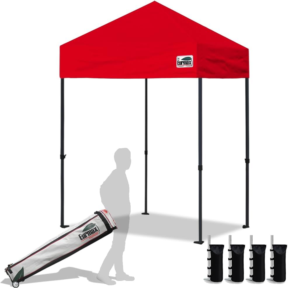 Eurmax USA 10x10ft Pop Up Canopy,Commercial Instant Tent for Outdoor Events,Patented No-Tip Rolling Storage Bag with 4 Sandbags,UV & Water Resistant,Heavy Duty Portable Shelter Gazebo,Black