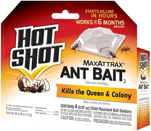 Hot Shot Ultra Liquid Ant Bait, Advanced Liquid Bait Technology Kills Common Household Ants Fast With No Drips Or Spills, 4 Count, Pack of 1 | Kills Common Household Ants In 24 Hours, For Indoor & Outdoor Use, Bait Stations Kill Ants With No Drip or Spil…