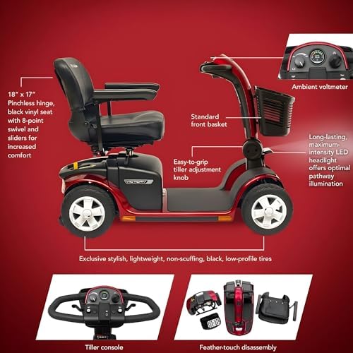 Pride Mobility Victory 10 3-Wheel Scooter - Comfort Mobility for Adults, U-1 Battery, 400 Lbs Weight Capacity, Viper Blue, 18"x17" Fordable Seat - SC610