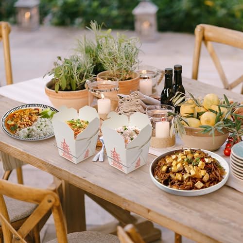 15 Count 16 oz Pagoda Wire Handle Chinese Takeout Box Oyster Pails