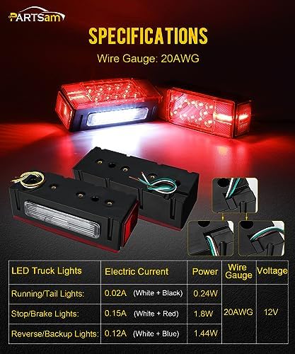 Partsam 12V LED Submersible Low Profile Rectangular Trailer Lights