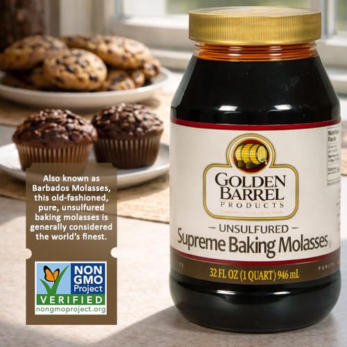 Golden Barrel Unsulfured Blackstrap Molasses, Bulk 128 oz Jug, Rich Robust Molasses for Baking, Cooking & Marinades