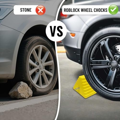 ROBLOCK 2 Pack Wheel Chocks Heavy Duty Orange with Eyebolt for Travel Trailer, 10" Length x 8" Width x 5.7" Height