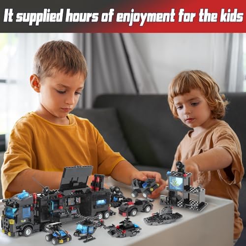 1110 PCS SWAT City Police Set Cop Car Building Set with Helicopter, Boat, Police Station, Mobile Command Center Truck Toys in 25 Different Models