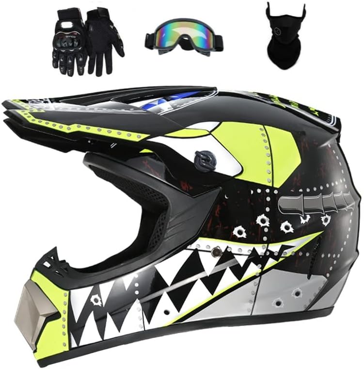 Motocross Offroad Helmet Dirt Bike Street Helmet Motorcycle Helmets ATV BMX MX Helmet with Gloves Goggles Mask for Unisex Youth Kids DOT / FMVSS 218