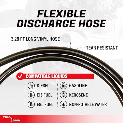 TERA PUMP Next Gen Garage Gas Can Pump with Auto-Stop | No Heavy Gas Can Lifting, 39" Strong Vinyl Hose, Flexible Intake Hose, Universal Adapter