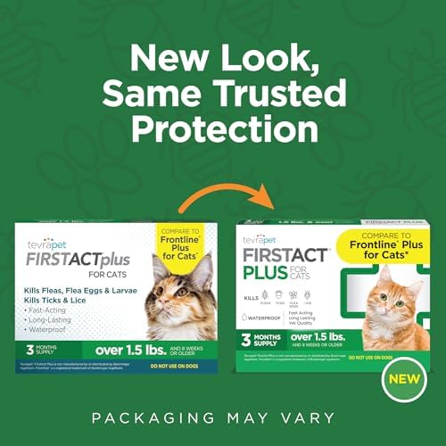 TevraPet FirstAct Plus Flea and Tick Topical for Cats over 1.5lbs, 3 Dose Waterproof Flea and Tick Control/Prevention for 3 Months