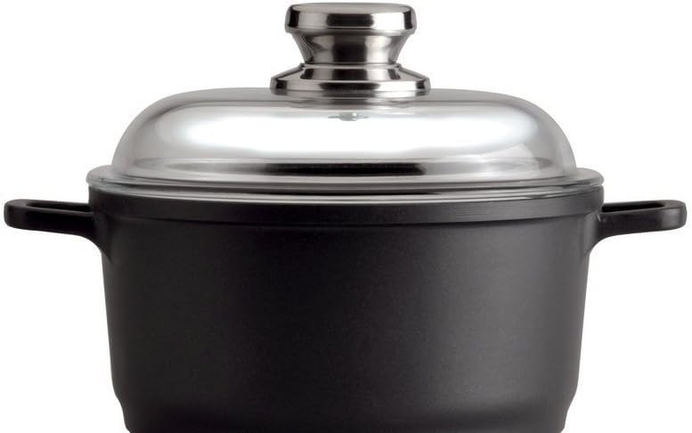Berghoff EuroCAST Cast Aluminum Nonstick 8" Stockpot, 3.2qt Soup Pot | Induction Pasta & Stew Cooking Pot with Straining Glass Lid