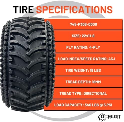 Cross Country 4-Ply Modified V-Tread Utility ATV Tire 22X11-8 P308