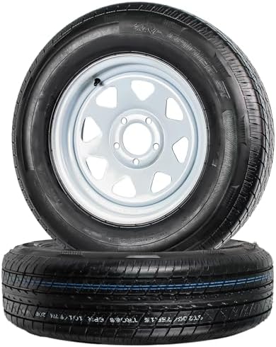 eCustomrim 2-Pack Radial Trailer Tire Rim Assembly ST205/75R15 White 5 Lug | 15 Inch Load Range D 8 Ply Tire With Curb Guard