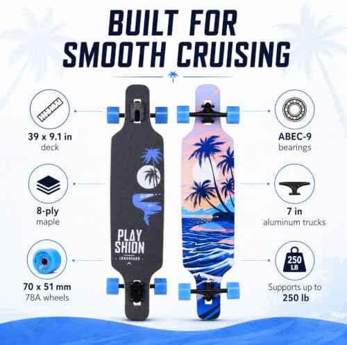 Playshion 39 Inch Drop Through Longboard Skateboard for Beginners