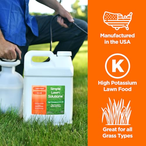 Simple Lawn Solutions - High Potassium Lawn Food Liquid Fertilizer 0-0-25 - Concentrated Spray - Turf Grass Vigor and Plant Hardiness - Summer and Fall - Any Grass Type (32 Ounce)