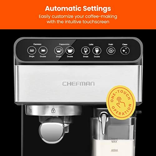 Chefman 6-in-1 Espresso Machine with Built-In Milk Frother, 15-BAR Pump, Digital Display, One-Touch Single or Double Shot for Cappuccinos and Lattes