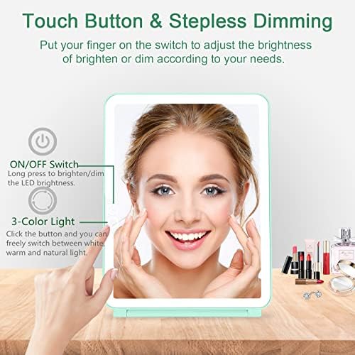 deweisn Folding Lighted Makeup Mirror with 72 LEDs 3 Colors Light Modes USB Rechargable 1800mA Batteries Portable Ultra Thin Compact Vanity Mirror