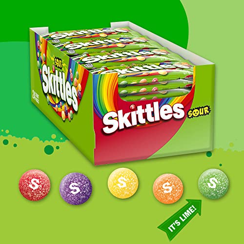 SKITTLES Sours Chewy Sour Candy Packs, Full Size Bulk Candy, Pack of 24 | Original Sour Chewy Candy, Individually Wrapped Full Size Packs