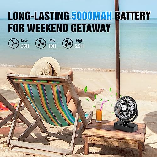 AMACOOL 10000mAh Battery Operated Camping Fan with LED Light-7 inch
