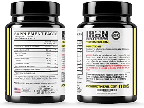 Iron Brothers Stimulant Free Fat Burner | Non Stim Thermogenic Metabolism Booster for Weight Loss | Caffeine Free Diet Pills with Acetyl L-Carnitine