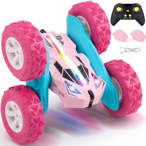 Threeking Remote Control Flip Stunt Car Double Sided Driving Toys Gifts | Durable RC Cars with Breathing Soft Lights for Boys Girls Ages 6-12