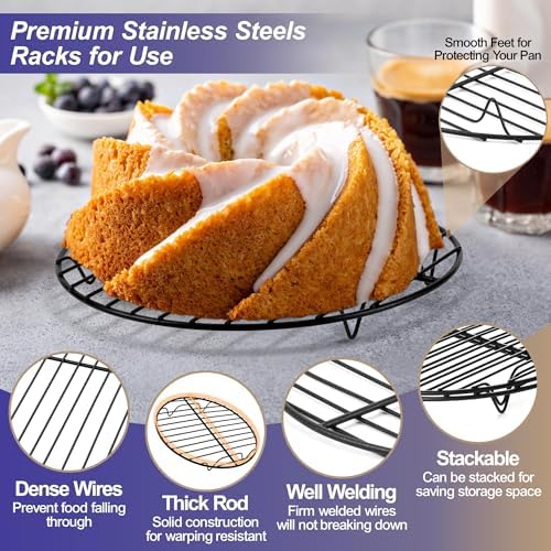 P&P CHEF 9 Inch Cooking Rack Round for Steaming Cooling, Silver, 2 Pack