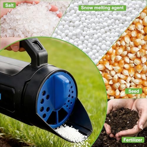 PERSZEN Handheld Spreader for Fertilizer, Grass Seed and Ice Melt, Multi-Use Seed Spreaders for Lawns with Adjustable Openings