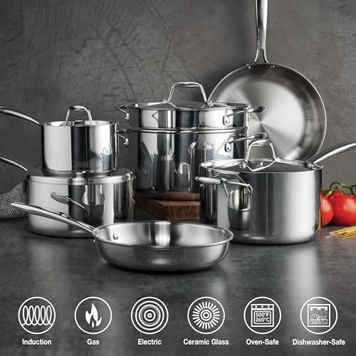 Tramontina Signature Tri-Ply Clad Stainless Steel 8-Pc Pots and Pans Set | Cookware Kitchen Set, Induction-Ready, Dishwasher-Safe, NSF-Certified, Made in Brazil