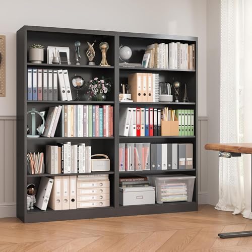 66 in Black Heavy Duty Metal Bookshelf, 5-Tier Adjustable Tall Bookcase, Industrial Floor Standing Storage Shelf 180 lbs Load Per Shelf for Living Room Home Office Bedroom Garage