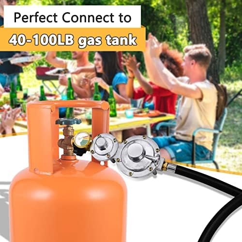 Azdele Two Stage Propane Regulator with 10 ft Hose and Gauge, CSA Certified