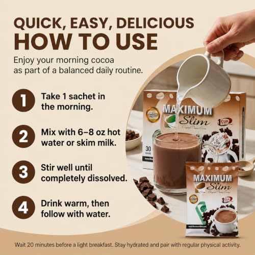 Maximum Slim Premium Instant Cocoa – Creamy, Delicious 4-in-1 Formula with Natural Herbal Extracts for Energy & Vitality