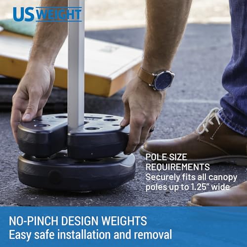 US Weight 40 Pound Canopy Weight Set of 4 and Carry Strap with No-Pinch Design - Easy Installation and Removal to Secure Tents, Canopies