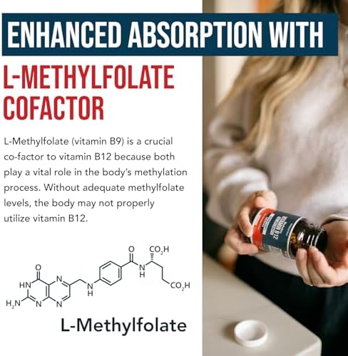 BioActive Vitamin B12 5000 mcg | 3 BioActive Forms Plus Methylfolate Cofactor - Methylcobalamin, Adenosyl & Hydroxy | Sublingual Liquid Drops