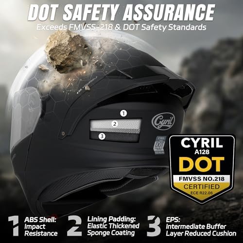 CYRIL Modular Motorcycle Helmet DOT Approved, Flip Up Full Face for Adults | Intercom ready, glasses friendly design with dual visors, extra smoke shield and carrying bag for street riding