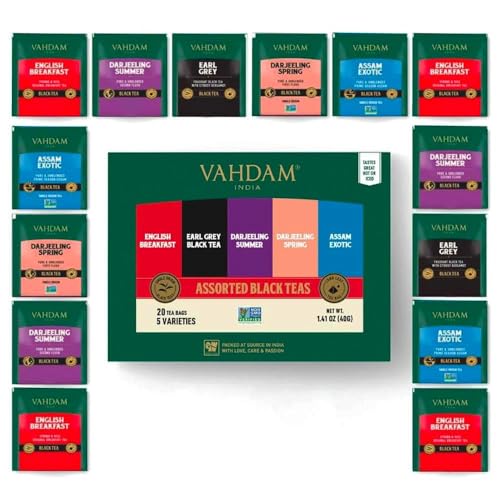 VAHDAM, Assorted Green Tea Bags Sampler (5 Flavors, 20 Ecofriendly Pyramid Tea bags) I Gift Ideas for Women & Men | Himalayan Green Tea Varieties | Gluten Free & Non GMO | Gift Ideas for Him/Her