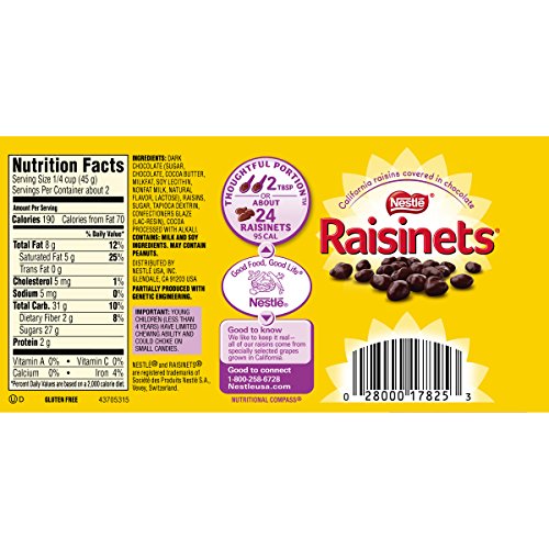 Nestle Raisinets Dark Chocolate On the Go Concession Box, 3.5-Ounce Boxes (Pack of 18)