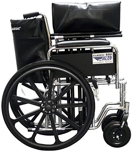 ALCO 22" Heavy Duty Chrome Wheelchair (500 lb. Weight Capacity) with Removable Full Arms