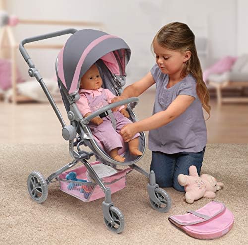 Badger Basket Foldable Doll Stroller & Pram with Canopy - Gray/Pink