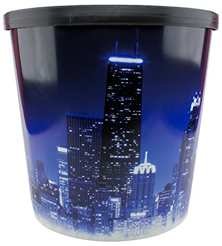 Signature Popcorn - Gourmet 1-Gallon Blue Chicago Skyline Reusable Plastic Bucket Tin - Half Caramel Half Cheddar Cheese Flavor - Holiday
